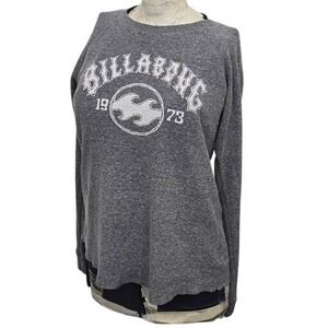 Billabong Thermal Shirt Mens Medium Grey Waffle Knit Long Sleeve 1973 Graphic‎ T